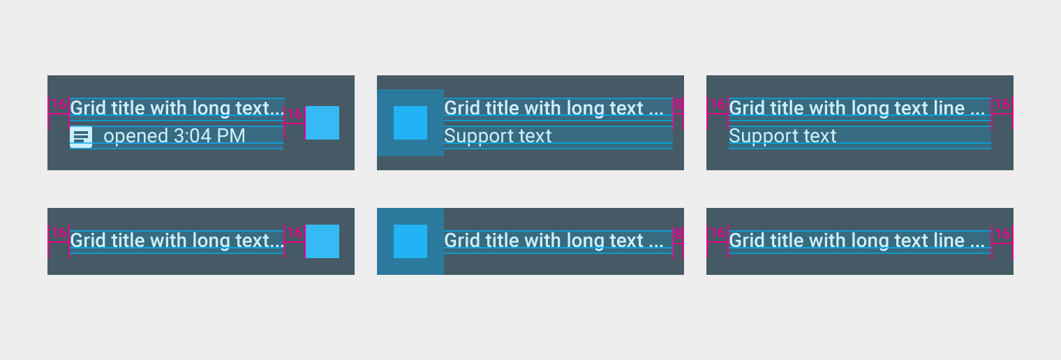 Material Design"grid lists" have own spaces, font-sizes and other styles